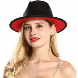 Fedoras Mens & Womens Black and Red Wide Brim Fedora Hat with Belt Buckle Band Two Tone Felt Panama Hat - Black-1 - C918Q7O89...