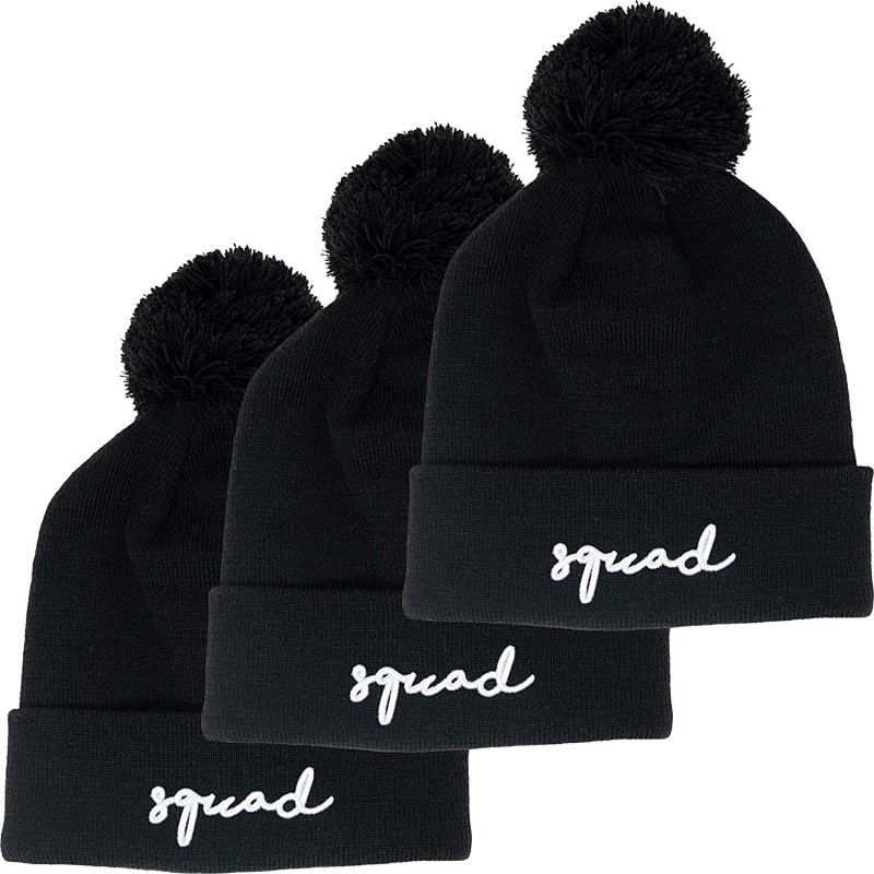 Skullies & Beanies Womens Bride Beanie Embroidered Bride Squad Knit Pom Hat Skull Cap - 3 Pack - Squad - CY18A9H28OE $67.96