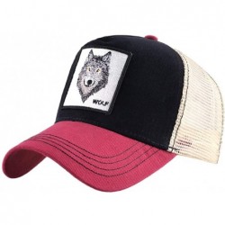 Baseball Caps Unisex Animal Mesh Trucker Hat Snapback Square Patch Baseball Caps - Red Black Wolf - C218MGZYDX4 $28.41