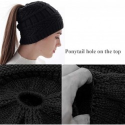 Skullies & Beanies Womens Ponytail Winter Beanie Hat-Warm Knit Messy Bun Ponytail Skull Cap - 2pcs-black&gray - CH18AQ9ZDGG $...
