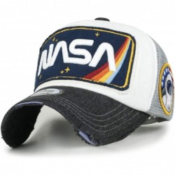 Baseball Caps NASA Worm Logo Embroidery Baseball Cap Rainbow Mesh Snap Back Trucker Hat - Grey Bill - CX195AK7KQQ $35.15