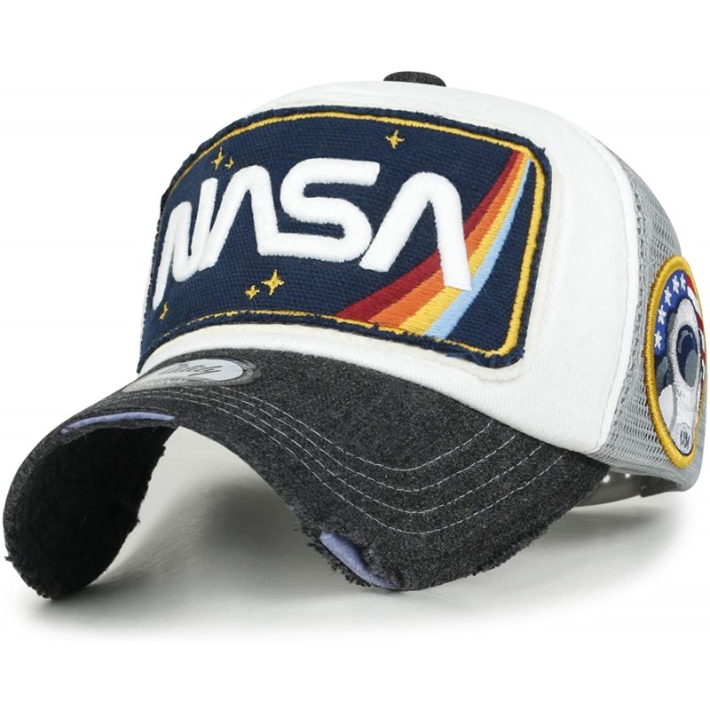 Baseball Caps NASA Worm Logo Embroidery Baseball Cap Rainbow Mesh Snap Back Trucker Hat - Grey Bill - CX195AK7KQQ $52.72