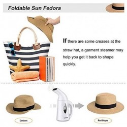 Sun Hats Panama Sunhat Breathable Wide Brim Straw Bowknot Fedora Travel Beach Sun Hat Foldable UPF50+ for Girls Women - C818T...