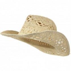 Cowboy Hats Men & Women's Summer Cowboy Cowgirl Straw Hat Hollow Out Woven Roll Up Wide Brim Hat - Beige - CL18QEGKNOY $20.78