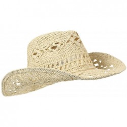 Cowboy Hats Men & Women's Summer Cowboy Cowgirl Straw Hat Hollow Out Woven Roll Up Wide Brim Hat - Beige - CL18QEGKNOY $18.78