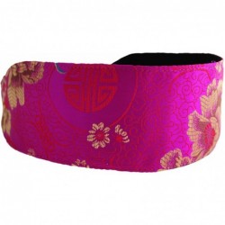 Headbands Luxurious Silk Brocade- Golden Flowers- Blue Leaves Over Fuchsia- Soft Headband - CE1148JQYHJ $20.82