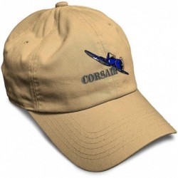 Baseball Caps Custom Soft Baseball Cap Corsair Aircraft Name Embroidery Twill Cotton - Khaki - CH18ZO2Y8R3 $20.18