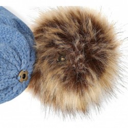 Skullies & Beanies Women's Winter Ribbed Knit Faux Fur Pompoms Chunky Lined Beanie Hats - A Twist Niagara Blue - CT184RQ005R ...