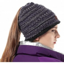Skullies & Beanies Womens Ponytail Beanie Hats Warm Fuzzy Lined Soft Stretch Cable Knit Messy High Bun Cap - CO18IOWUO3I $22.39