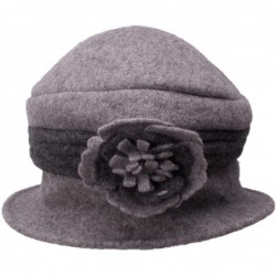 Bucket Hats Two-Tone Retro Womens Wool Warm Flower Band Dress Bucket Cloche Cap Hat A217 - Light Grey - CA12MBQWKX7 $28.28