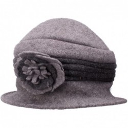 Bucket Hats Two-Tone Retro Womens Wool Warm Flower Band Dress Bucket Cloche Cap Hat A217 - Light Grey - CA12MBQWKX7 $24.43