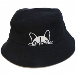 Bucket Hats Bulldog Embroidery Hat Bucket Hat Fisherman Hat Summer Cap Beach Hat Summer Hat - Black - C618WK6757N $42.25