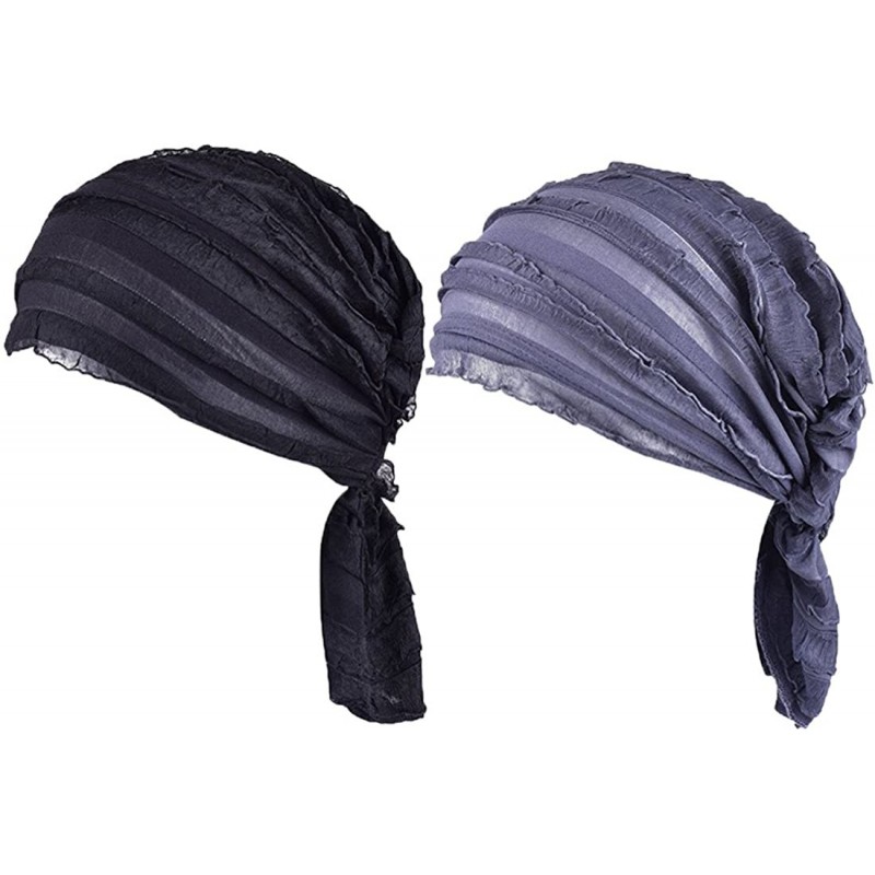 Berets Women 2 Pack Ruffle Chemo Hat Beanie Head Scarf Hair Coverings Cancer Caps - Color10 - CK1836TLIDM $28.77