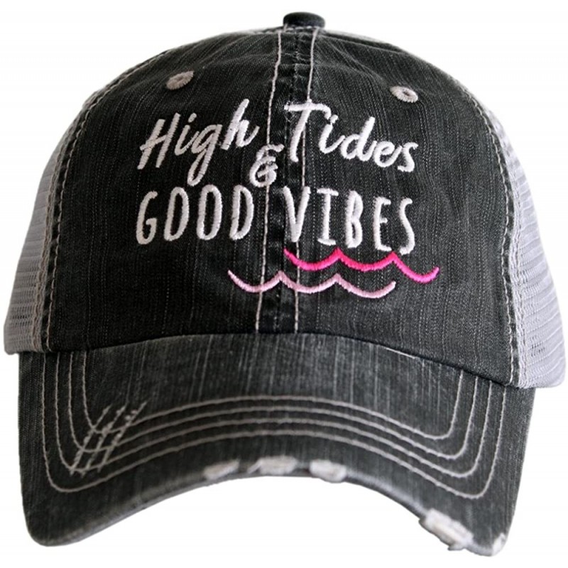 Baseball Caps High Tides & Good Vibes Women's Trucker Hats Caps - Pink - CB180LUY8D5 $31.11