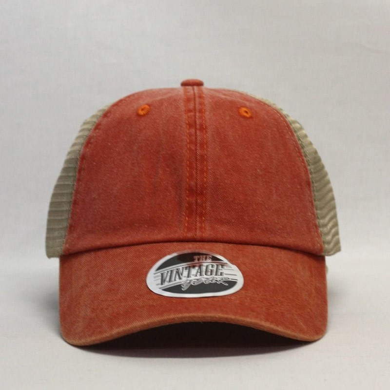 Vintage Washed Cotton Soft Mesh Adjustable Baseball Cap - Orange/Orange ...