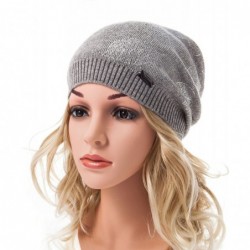 Skullies & Beanies Womens Beanie Printed Slouchy Wool - Beany for Women Knit Hats Caps Soft Warm - Grey-silver Leaf - C0187R5...