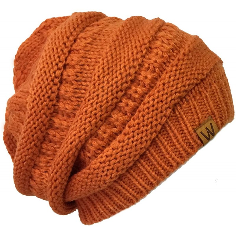 Skullies & Beanies Winter Thick Knit Beanie Slouchy Beanie for Men & Women - Red Orange - CF11VHKK40P $22.10