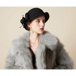 Fedoras Womens Elegant Double Flower 100% Wool Pillbox Hat Fascinator Hat Beanie Hat - E-black - CO18ZLNUS2T $46.59