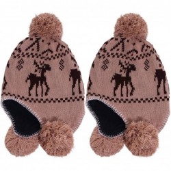 Skullies & Beanies Women's Knit Winter Beanie w/Earflap and Pom Balls - 2pcs_khaki Deer - C918MG88KRG $36.89