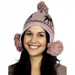 Skullies & Beanies Women's Knit Winter Beanie w/Earflap and Pom Balls - 2pcs_khaki Deer - C918MG88KRG $32.22