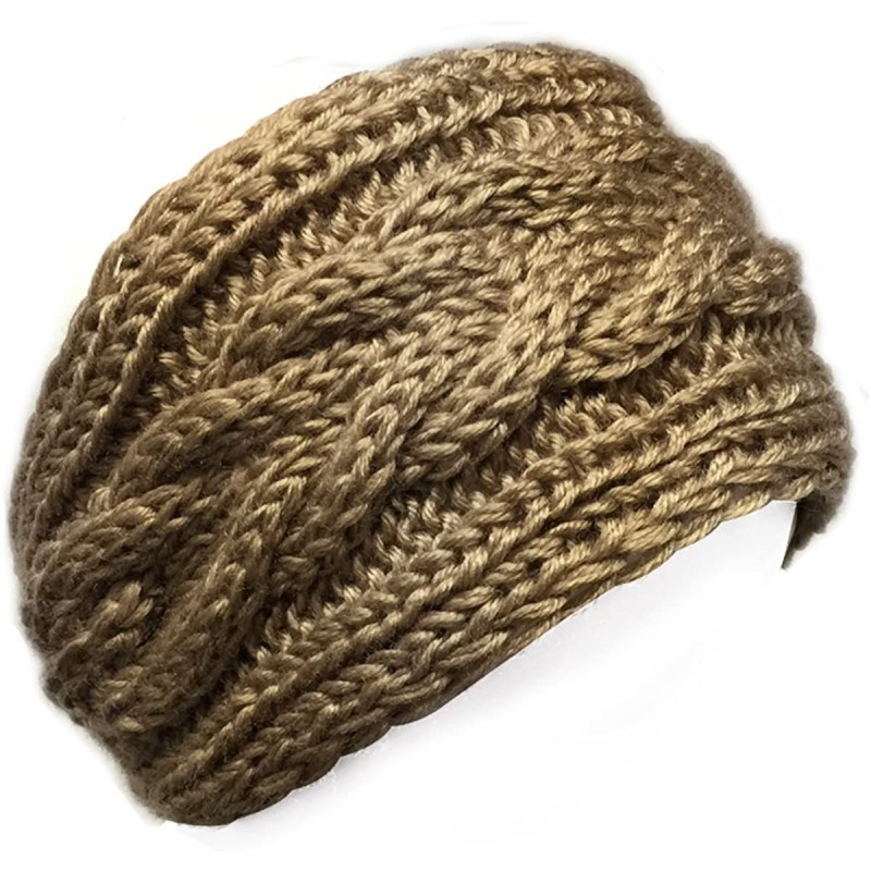 Cold Weather Headbands Winter Warm Thick Cable Knit Headband - Khaki - CS11RX8SSMV $28.09