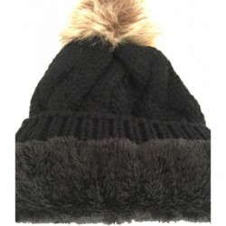 Skullies & Beanies Women Chunky Cable Knit Oversized Slouchy Baggy Winter Thick Beanie Hat Pom Pom - Black - CL1884YTEYX $22.01