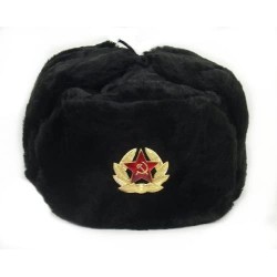 Skullies & Beanies Hat Russian Soviet Army Black KGB Fur Military Cossack Ushanka Size S - CV113Z4YSV7 $50.36