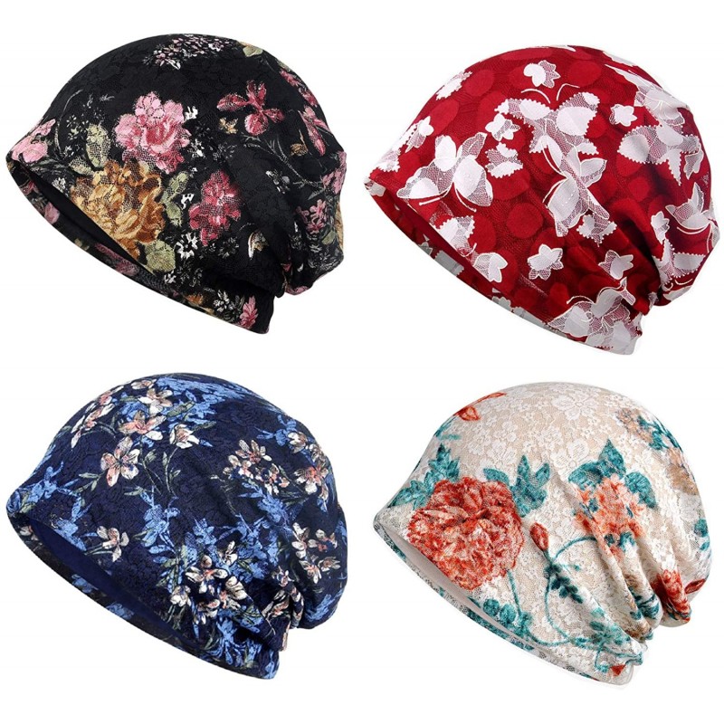 Skullies & Beanies Lace Beanies Chemo Caps Cancer Skull Cap Knitted hat for Womens - 4pack-d - C418LWN9MRW $53.79