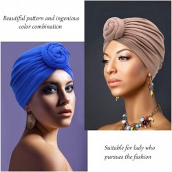 Skullies & Beanies 4 Pieces African Pattern Headwrap Pre-Tied Bonnet Turban Knot Beanie Cap Headwrap Hat - Pure Black Blue Pi...