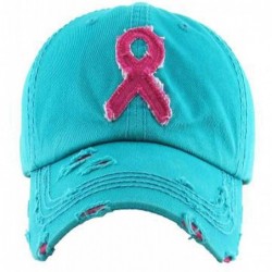 Baseball Caps Pink Ribbon Women's Awareness Vintage Baseball Cap - Turquoise - CO18WHZNMUY $45.54