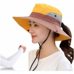 Sun Hats Women's Summer Sun UV Protection Hat Foldable Wide Brim Boonie Hats with Ponytail Hole - Yellow - CO18SA9CG23 $24.07