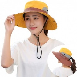 Sun Hats Women's Summer Sun UV Protection Hat Foldable Wide Brim Boonie Hats with Ponytail Hole - Yellow - CO18SA9CG23 $21.27