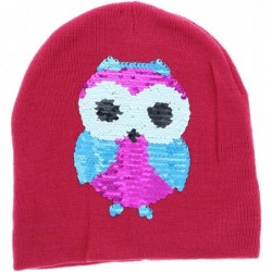 Skullies & Beanies Women's Flip Sequin Winter Beanie - Pink Owl - CM18A6GO5AQ $30.06