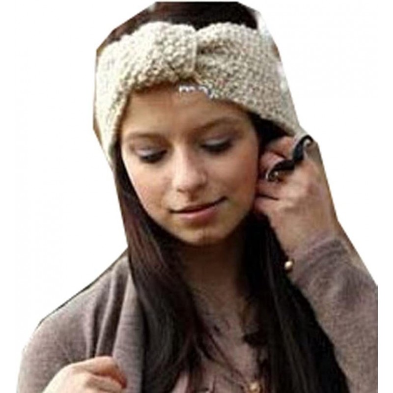 Headbands Women Knitted Bow Headband Crochet Hairband Winter Ear Warmer Headwrap (N77) - Beige - CX11ISBGH43 $50.97