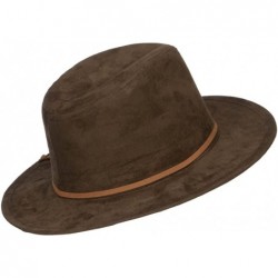 Fedoras Women's Leatherette Tie Suede Panama Hat - Olive - CM12LJZ9DFT $48.79