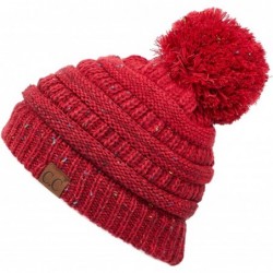 Skullies & Beanies Exclusives Unisex Ribbed Confetti Knit Beanie (HAT-33) - Red Pom - C318I5ZH6ZM $28.32