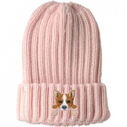 Skullies & Beanies [ Welsh Corgi ] Cute Embroidered Puppy Dog Warm Knit Fleece Winter Beanie Skull Cap - Pink - CF189RX09NY $...