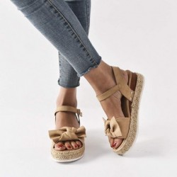 Skullies & Beanies Platform Sandals Espadrille Non Slip - Khaki a - C2193UAOC6H $40.04