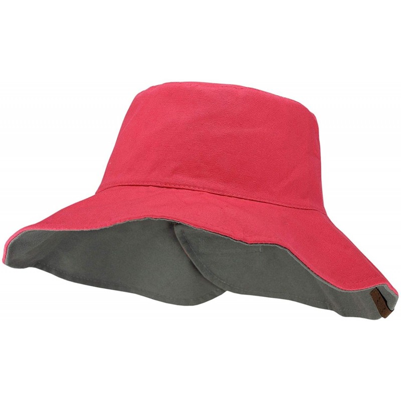 Bucket Hats Women's 100% Cotton Crushable Bucket Ponytail Messy Bun Sun Hat Reversible - Coral/Khaki - C918QI5C882 $25.54