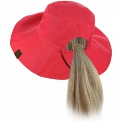 Bucket Hats Women's 100% Cotton Crushable Bucket Ponytail Messy Bun Sun Hat Reversible - Coral/Khaki - C918QI5C882 $30.09