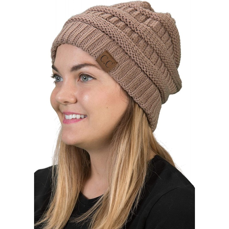 Skullies & Beanies Solid Ribbed Beanie Slouchy Soft Stretch Cable Knit Warm Skull Cap - Taupe - C8185T8GE73 $23.61