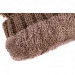 Skullies & Beanies Women's Winter Knitted Faux Fur Double Pom Pom Beanie Hat w/Lush Lining - Khaki Hat Coffee Ball - CK18KWWA...