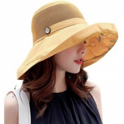 Sun Hats Women Mesh Sun Hats Summer Beach UV Protection UPF Packable Wide Brim Chin Strap - Yellow - CZ18RXUZMCA $20.66