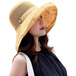 Sun Hats Women Mesh Sun Hats Summer Beach UV Protection UPF Packable Wide Brim Chin Strap - Yellow - CZ18RXUZMCA $20.66