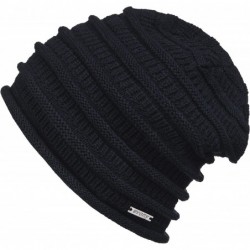 Skullies & Beanies Thin Slouchy Beanie for Men and Women - Chunky Knit Style - 100% Cotton - Navy - CZ18NOUR3NS $23.07