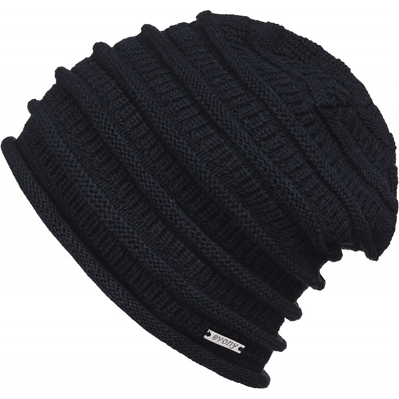 Skullies & Beanies Thin Slouchy Beanie for Men and Women - Chunky Knit Style - 100% Cotton - Navy - CZ18NOUR3NS $20.65