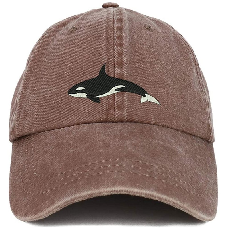 Baseball Caps Orca Killer Whale Embroidered Pigment Dyed 100% Cotton Cap - Chocolate - CL18SW6UL7E $32.74