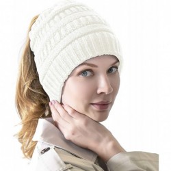 Skullies & Beanies Women's Knitted Messy Bun Hat Ponytail Beanie Baggy Chunky Stretch Slouchy Winter - Cream - C818YTKUR02 $2...