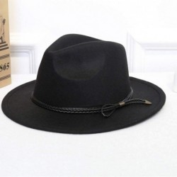 Fedoras Women Belt Buckle Fedora Hat-Classic Wide Brim Floppy Panama Hat Crushable Wool Felt Outback Hat - Black - CG18WL4KYH...