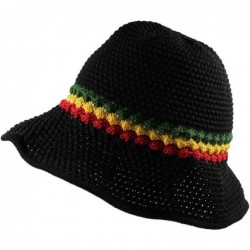 Sun Hats Knitted Crochet Fordable Hat with Flexible Wire Brim - Black/Rasta - CP184NOMLDO $42.44
